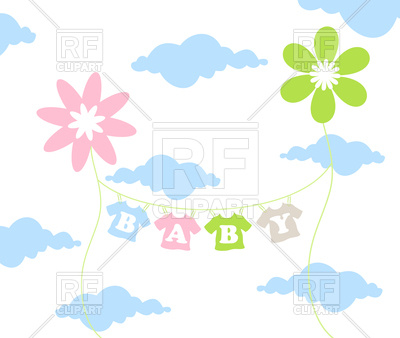 400x338 Children's Clothes Dries On Sky Background Royalty Free Vector