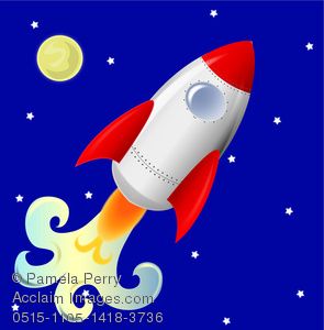 295x300 Clip Art Image Of A Cute Rocketship Flying Across Night Sky