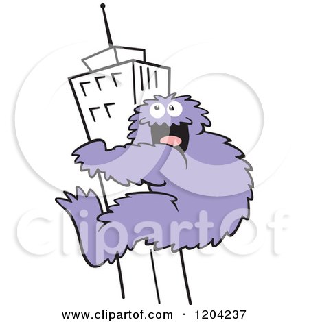 450x470 Cartoon Of A Purple Bigfoot Climbing A Skyscraper Building