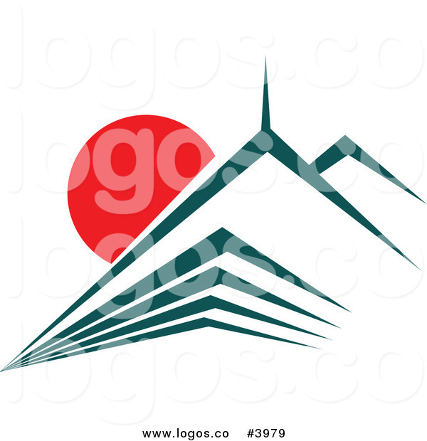 600x620 Royalty Free Skyscraper With Red Rising Sun Logo By Vector
