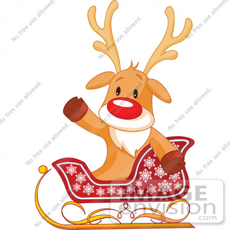 450x450 Clip Art Illustration Of A Cute Rudolph Sitting In A Sleigh