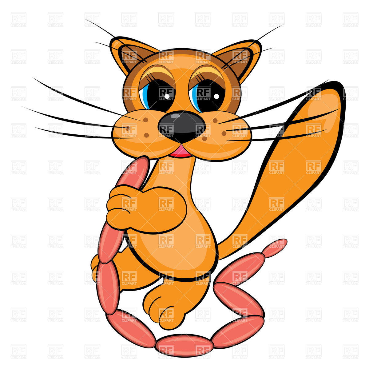 1200x1200 Cartoon Happy Cat With Sausages Royalty Free Vector Clip Art Image