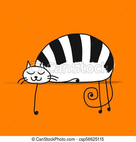 450x470 Cute Sleeping Cat, Sketch For Your Design. Vector Vector Clip