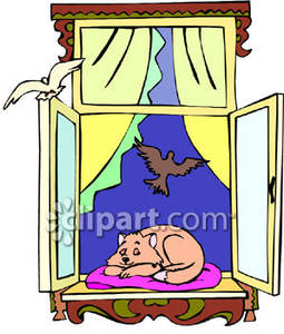 255x300 A Cat Sleeping In An Open Window Royalty Free Clipart Picture