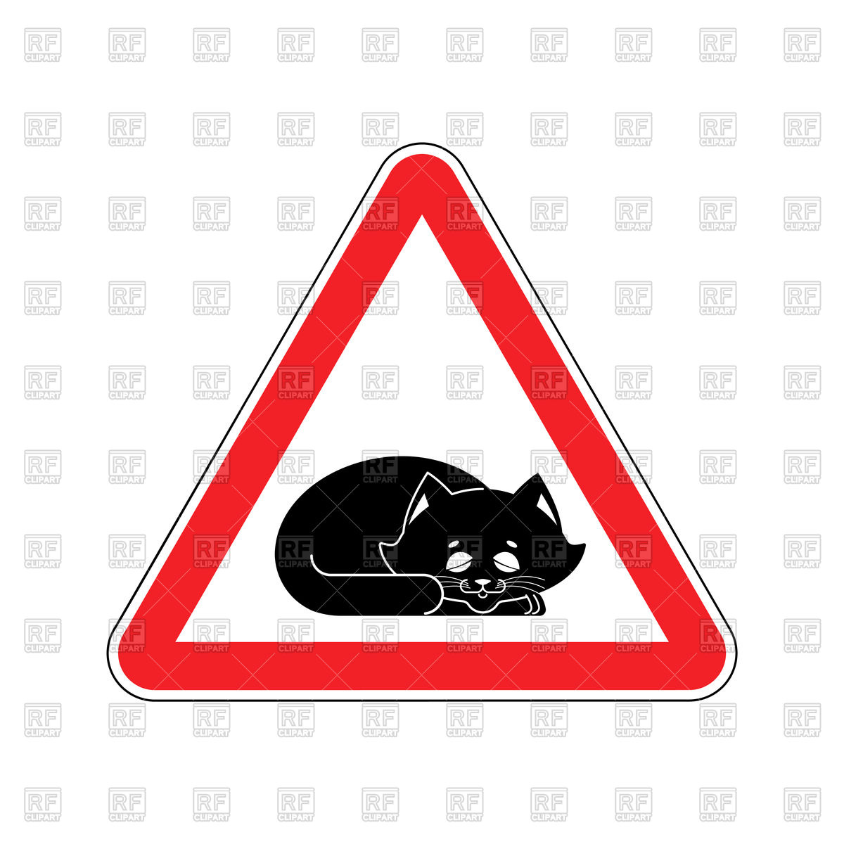 1200x1200 Attention Sleeping Cat Red Triangle Road Sign Royalty Free Vector