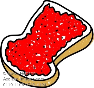 300x280 Clipart Image Of A Whimsical Drawing Of A Slice Of Bread With Jam