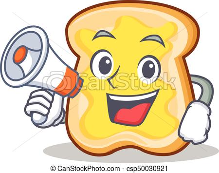 450x355 With Megaphone Slice Bread Cartoon Character Vector Art Illustration.