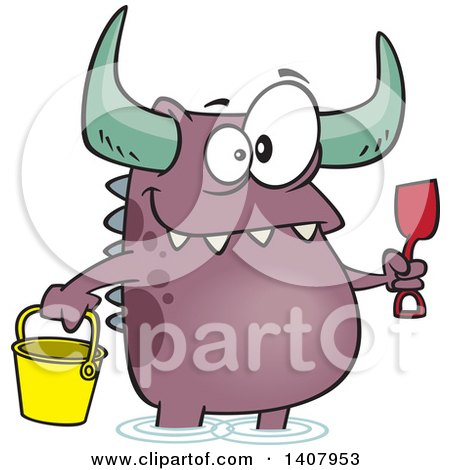 450x470 Cartoon Of An Outlined Slimy Monster