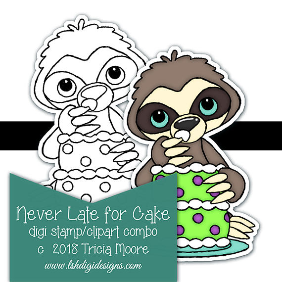 570x570 Never Late For Cake Sloth Birthday Digi Digital Stamp Clipart
