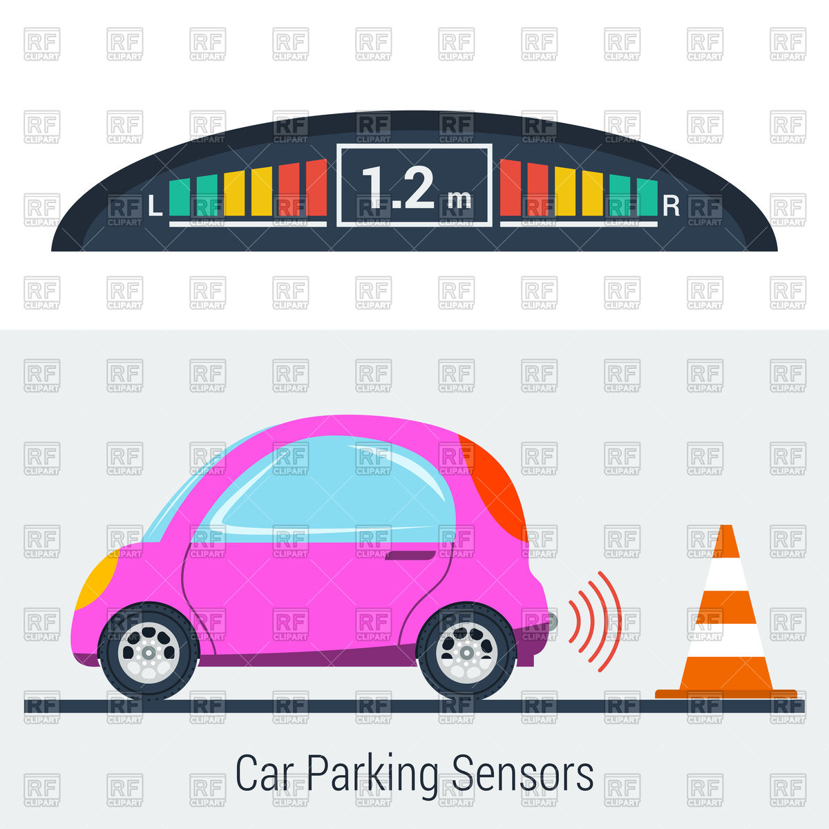 1200x1200 Parktronic Concept. Small Car Parking Backwards With Bumper Sensor