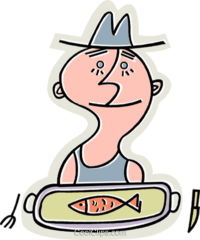 401x480 Man With One Small Fish On His Plate Royalty Free Vector Clip Art