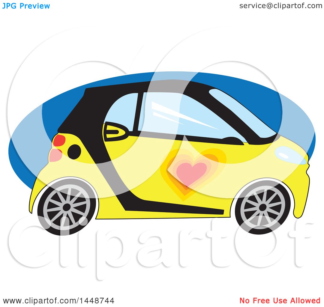 1080x1024 Clipart Of A Cute Yellow And Black Smart Car With A Love Heart