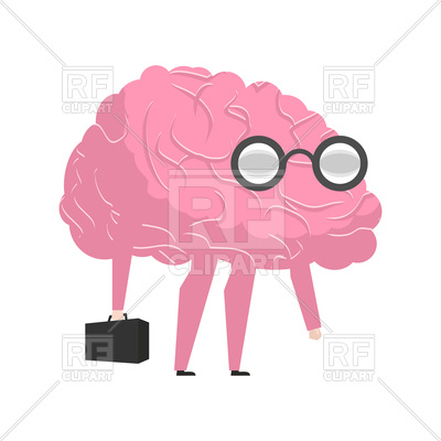 400x400 Smart Brain In Glasses With Suitcase Royalty Free Vector Clip Art