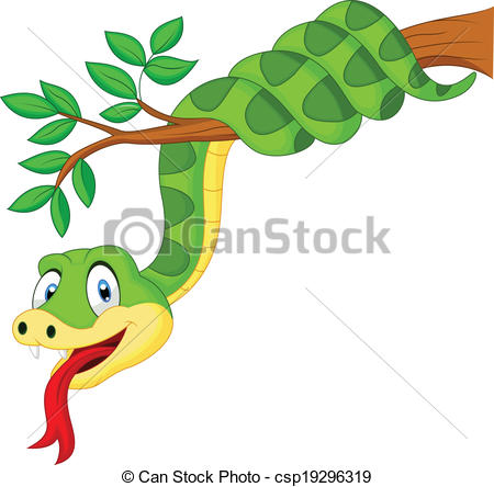 450x444 Vector Illustration Of Cartoon Green Snake On Branch Vector Clip
