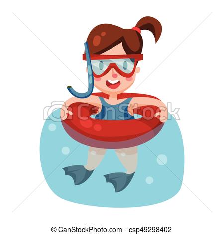 450x470 Happy Girl Swimming With Inflatable Buoy And Snorkel Scuba
