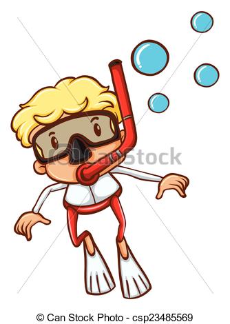 334x470 A Sketch Of A Young Boy Snorkeling On A White Background Clip Art