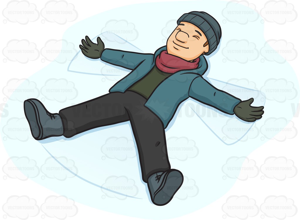 1024x749 A Man Creating A Snow Angel Cartoon Clipart Vector Toons