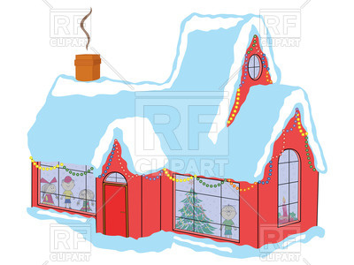 400x300 Red Snow Covered House With Children