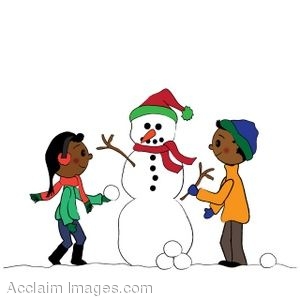300x300 Clip Art Of A Snowman Being Built By Ethnic Children