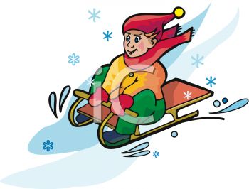 350x266 Picture Of A Boy Sledding Down A Snowy Hill In A Vector Clip Art