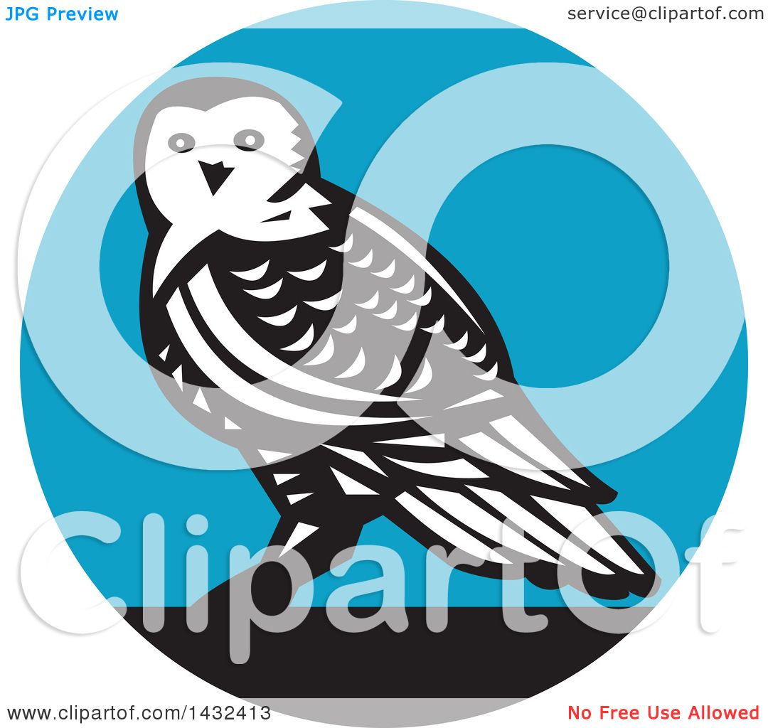 1080x1024 Clipart Of A Retro Snowy Owl In A Black, White And Blue Circle