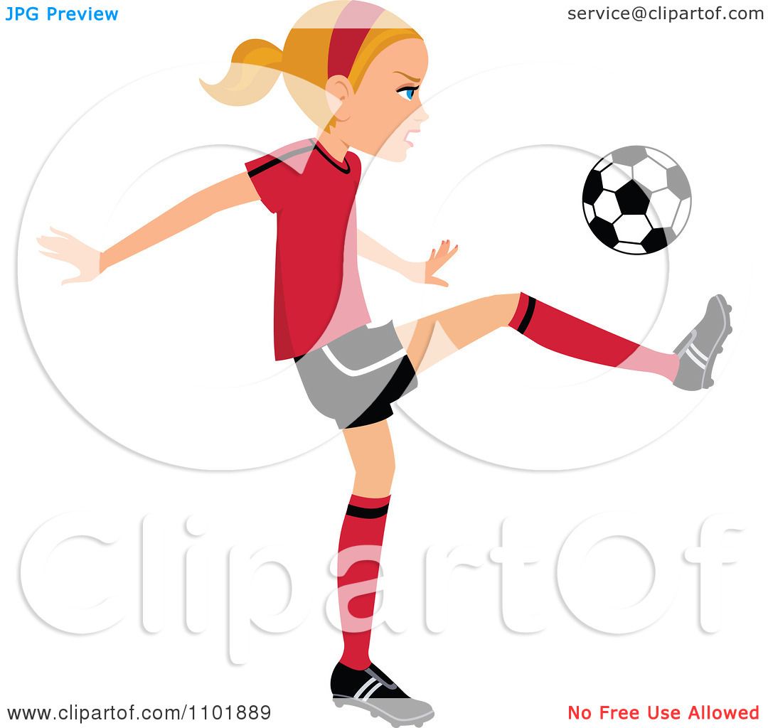1080x1024 Clipart Blond Soccer Girl Player Kicking A Ball