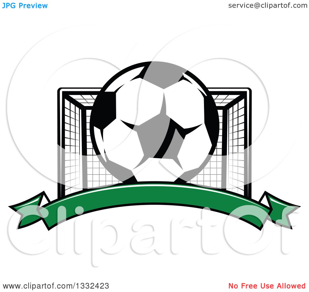 1080x1024 Clipart Of A Soccer Ball And Goal Net Over A Blank Green Banner