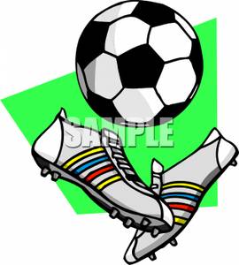 270x300 A Pair Of Cleats With A Soccer Ball Clipart Picture