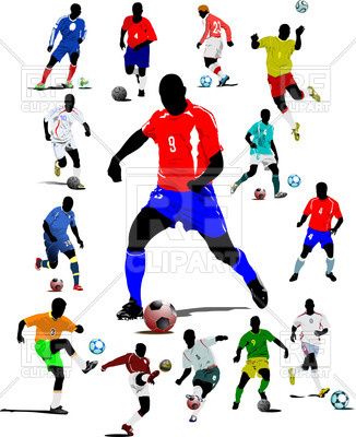 326x400 Colorful Silhouettes Of Soccer Players With Football Balls Royalty