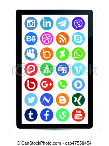 353x470 Social Media Icon Collection With Mobile Clipart Vector