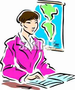 251x300 A Colorful Cartoon Of A Social Studies Teacher Sitting At Her Desk