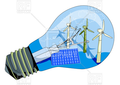 400x283 Solar Panel And Windmill In Abstract Lamp Royalty Free Vector Clip