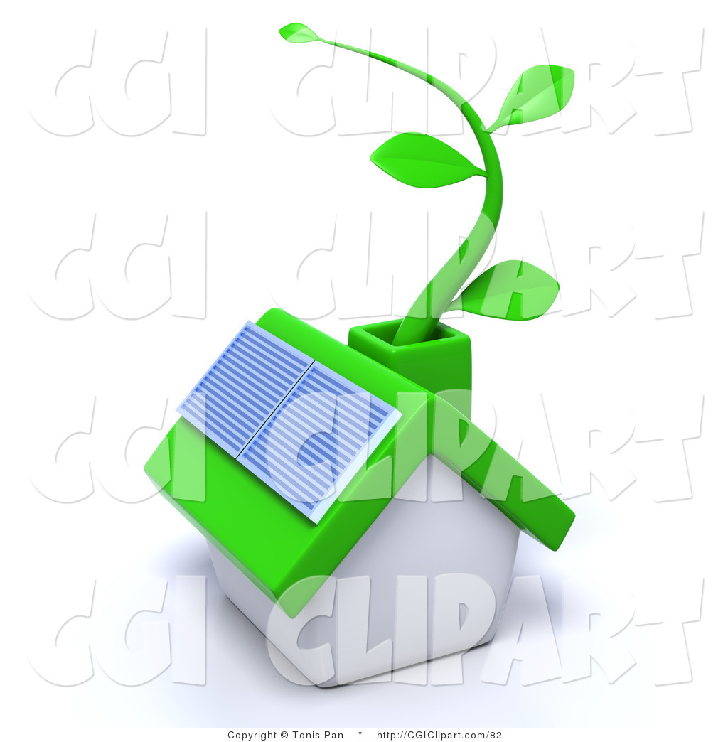 1024x1044 Clip Art Of A 3d Green Eco Friendly Home With A Solar Panel