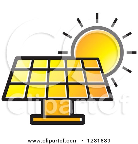 450x470 Clipart Of A Sun Over An Orange Solar Panel Icon