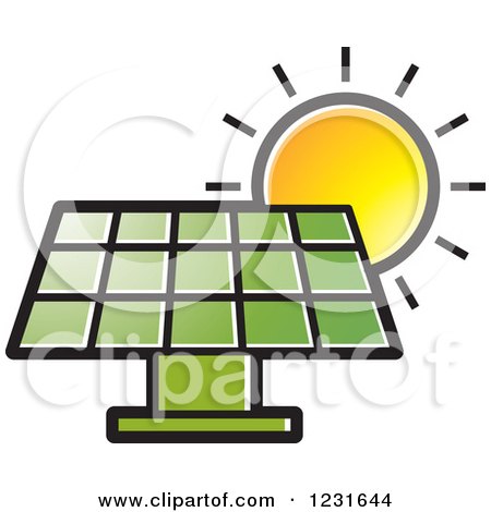 450x470 Clipart Of A Sun Over A Green Solar Panel Icon