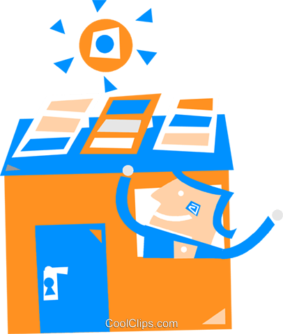 406x480 Man With Solar Panels On His Roof Royalty Free Vector Clip Art