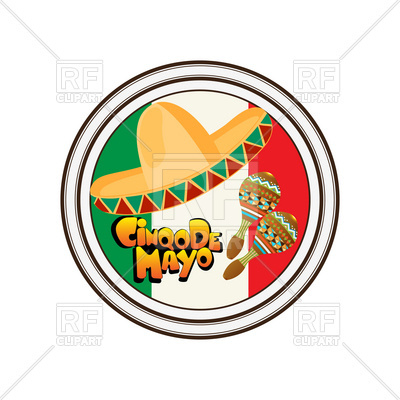 400x400 Mexican Sticker With Sombrero And Maraca Royalty Free Vector Clip