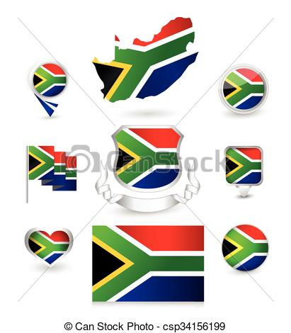 411x470 South Africa Republic Flag Collection. Vector Icon Set. Eps