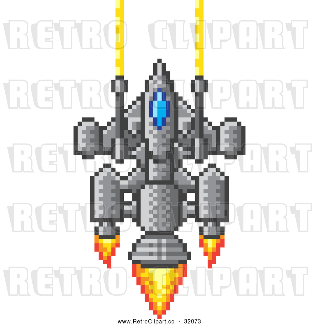 1024x1044 Vector Clip Art Of A Pixelized Retro 8 Bit Spaceship Shooting