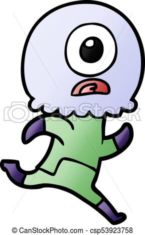 290x470 Cartoon Cyclops Alien Spaceman Running Clipart Vector