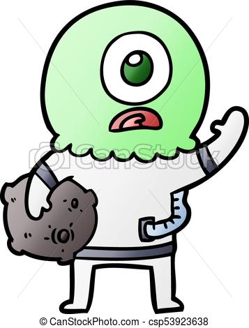 357x470 Cartoon Cyclops Alien Spaceman Waving Vectors