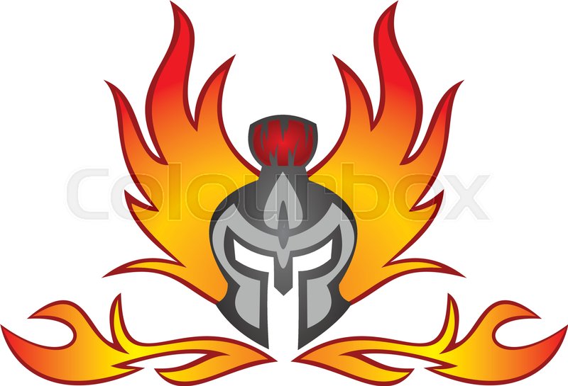 800x545 Spartan Helmet Flaming Burn Stock Vector Colourbox