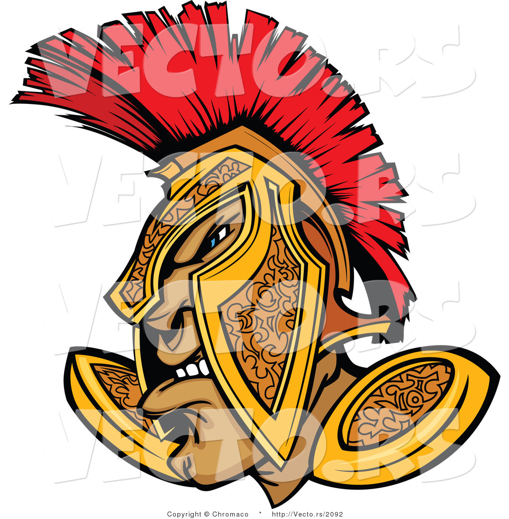 1024x1044 Vector Of A Defensive Cartoon Spartan Warrior Wearing Gold And Red