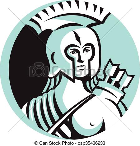 450x470 Female Spartan Warrior Circle Retro. Illustration Of A Bust