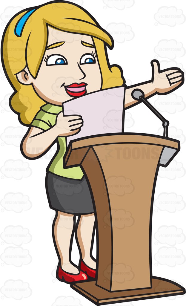 623x1024 A Woman Reading Her Speech During A Symposium Cartoon Clipart