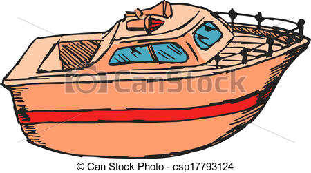 450x251 Hand Drawn, Cartoon, Sketch Illustration Of Motor Boat Vector