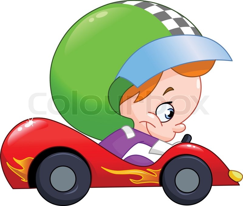 800x680 Young Kid Driving A Race Car Stock Vector Colourbox