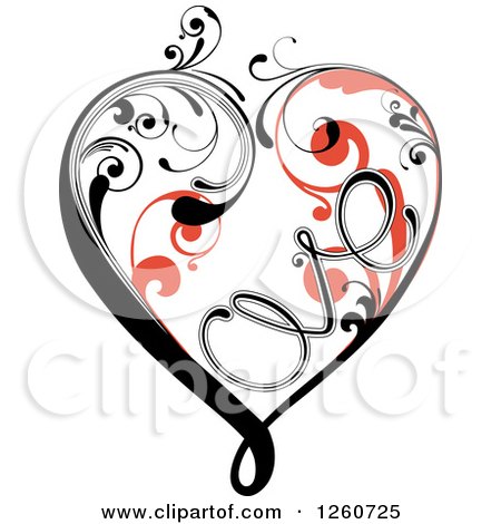 450x470 Clipart Of A White Orange And Black Flourish Heart Spelling Love