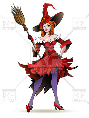 300x400 Standing Pretty Witch In Hat With Broom