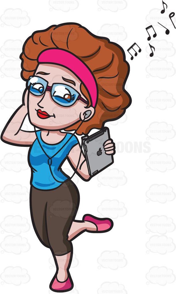 612x1024 A Woman Listening To Her Jam On Her Ipad Cartoon Clipart Vector